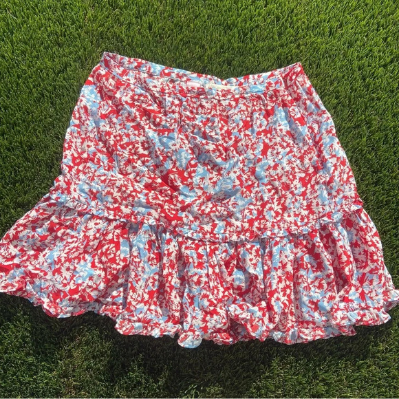 Paloma Blue 100% Silk Mini Skirt Floral 90’s Babydoll Tiered Sz L - Picture 5 of 8